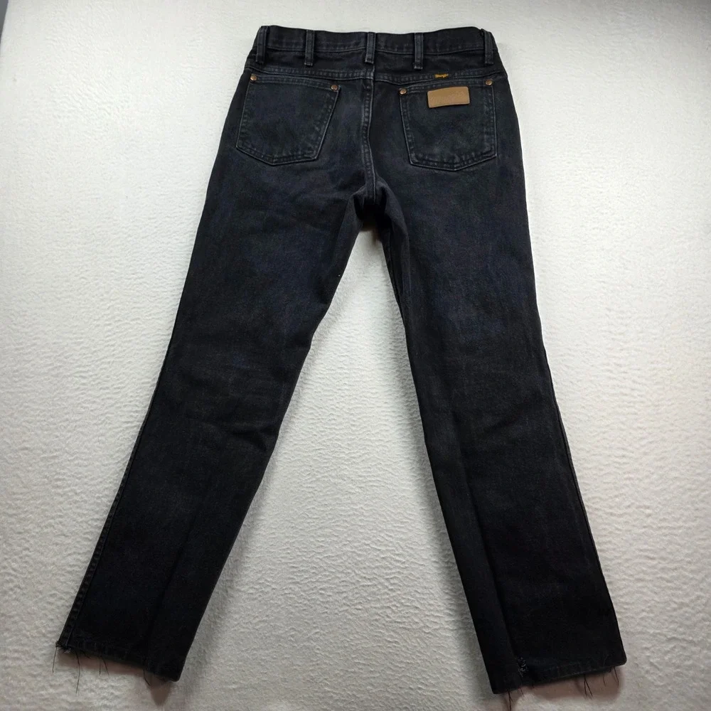 Wrangler Jeans Mens 32x32 Black Cowboy Cut 930WBK Faded Raw Hem Denim